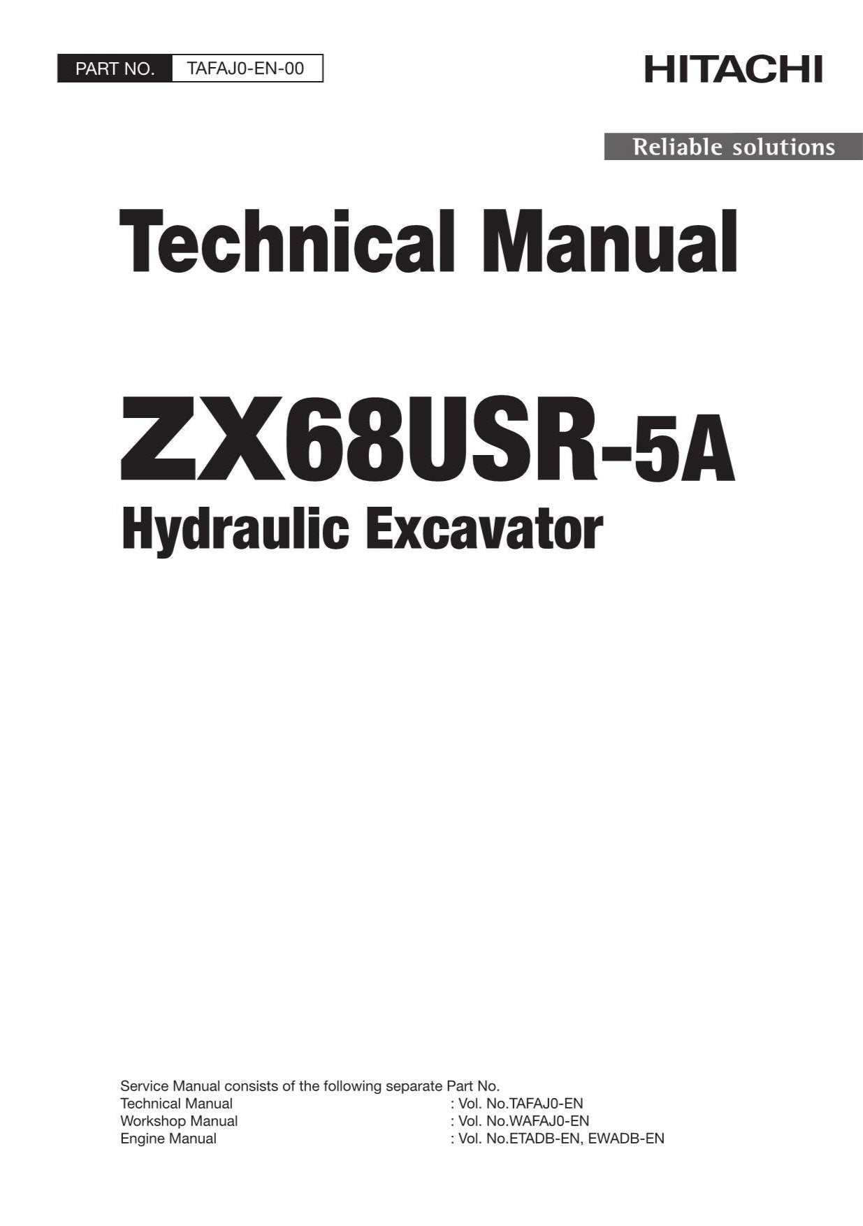 Hitachi ZX68USR-5A Excavator Service Manual with Schemes