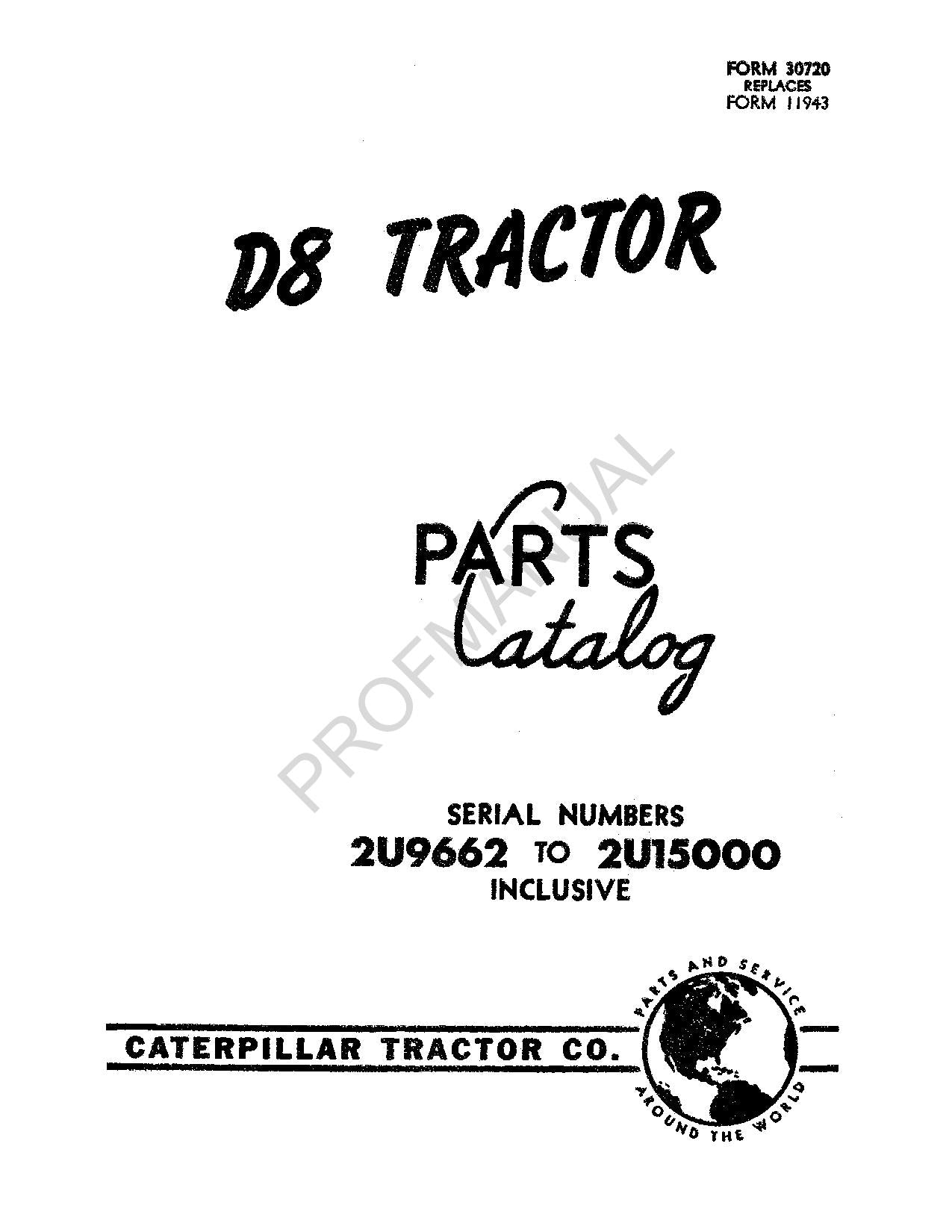 Caterpillar Cat D8 Tractor Parts Catalog Manual ser 2U9662-15000