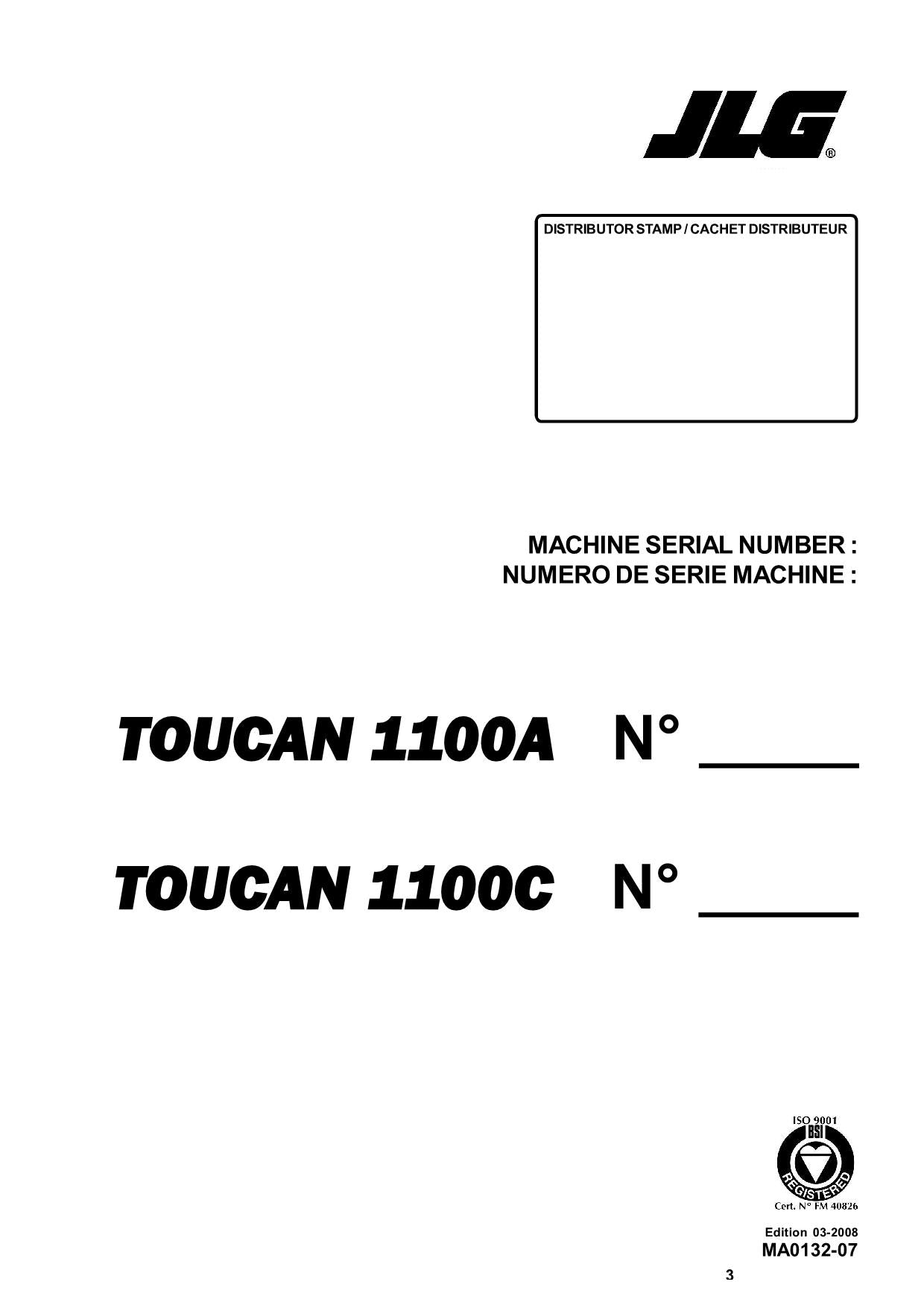 TOUCAN 1100 Vertical Lift Parts Catalog Manual MA013207 Multi language