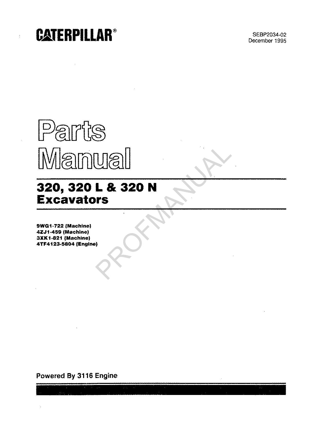 Caterpillar Cat 320 320L 320N Excavator Parts Catalog Manual