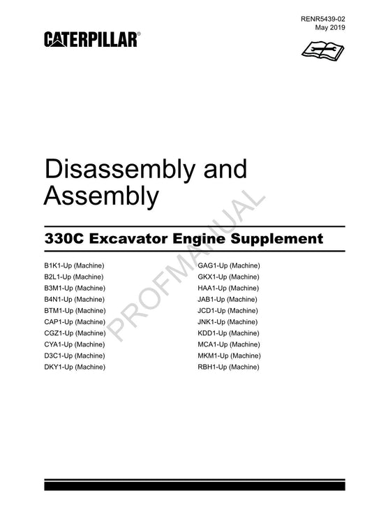 Caterpillar Cat 330C Excavator Engine Supplement Disassembly Assembly Manual