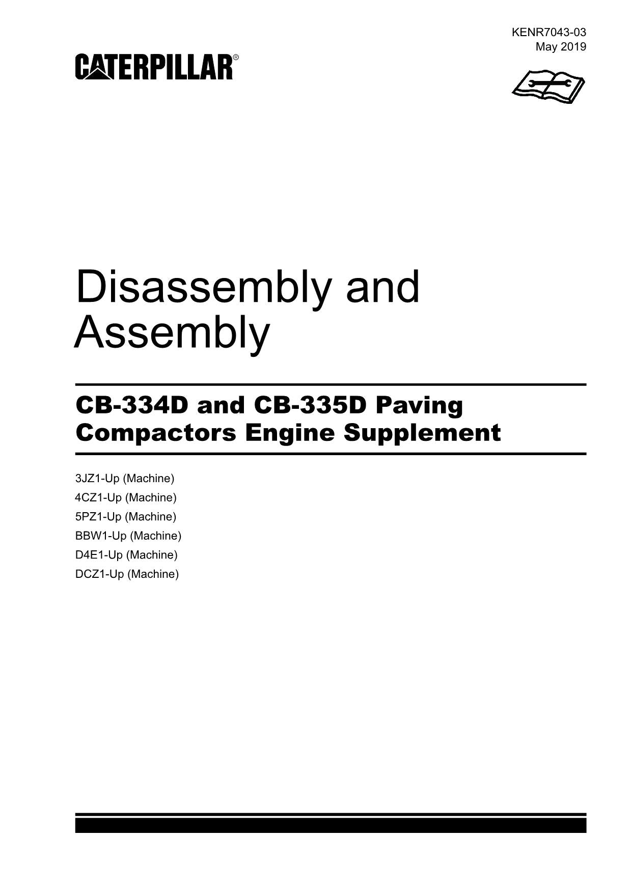 Caterpillar CB-334D CB-335D Compactor Engine Suppl Disassem Assem Service Manual