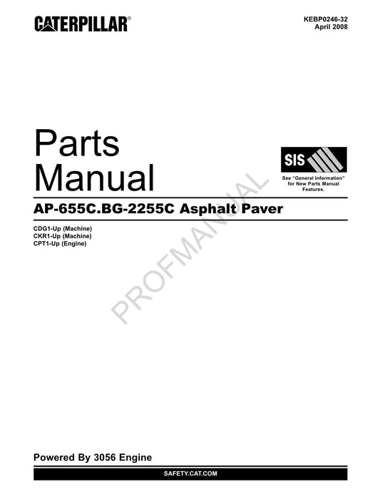 Caterpillar Cat AP 655C BG 2255C Asphalt Paver Parts Catalog Manual