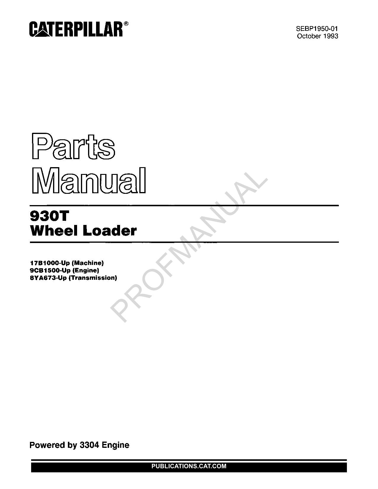 Caterpillar Cat 930T Wheel Loader Parts Catalog Manual SEBP1950