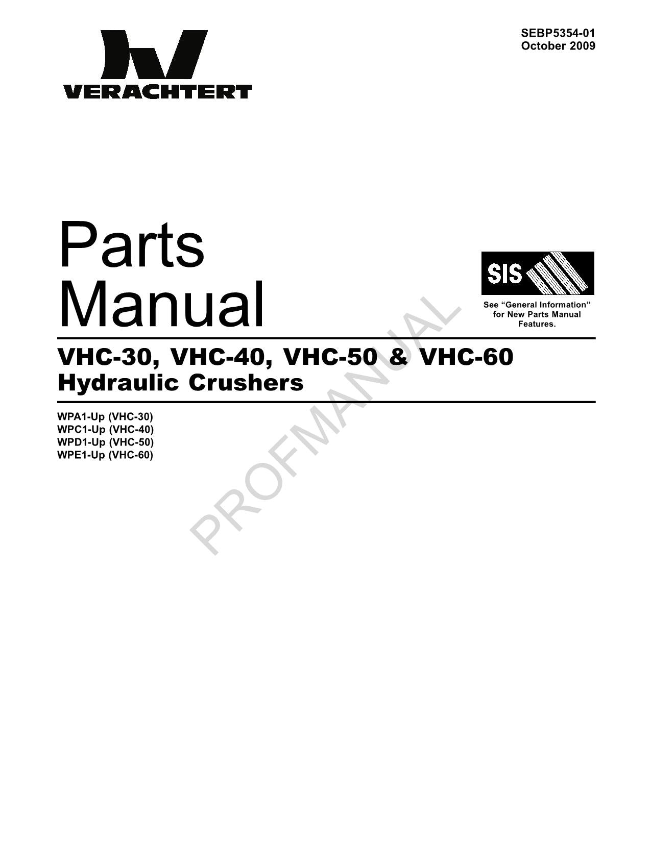 Caterpillar VHC 30 VHC 40 VHC 50 VHC 60 Concrete Crusher Parts Catalog Manual