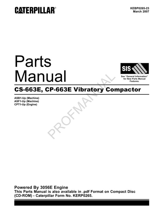 Caterpillar CS 663E CP 663E Vibratory Compactor Parts Catalog Manual KEBP0265