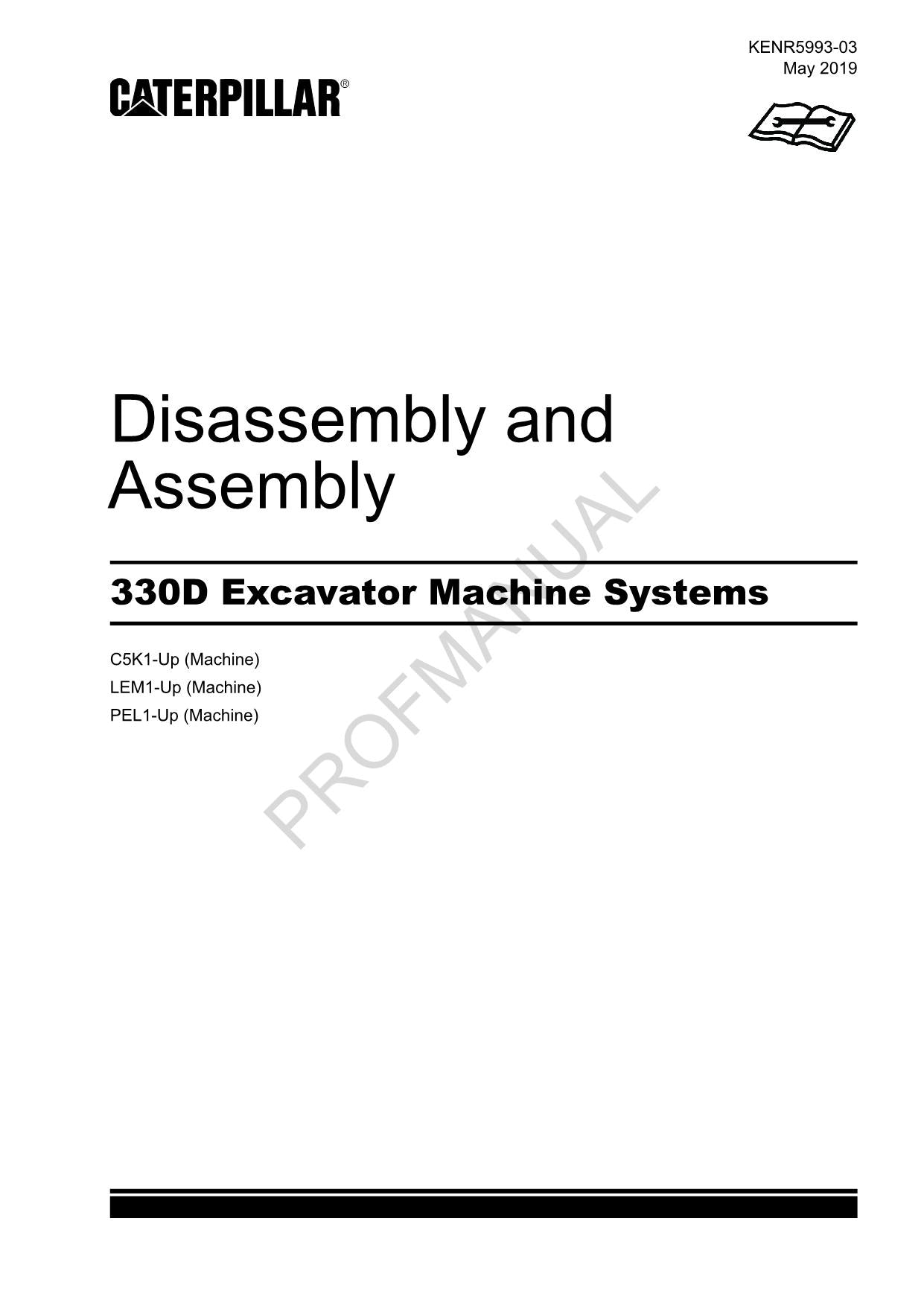 Caterpillar Cat 330D Excavator Disassembly Assembly Manual