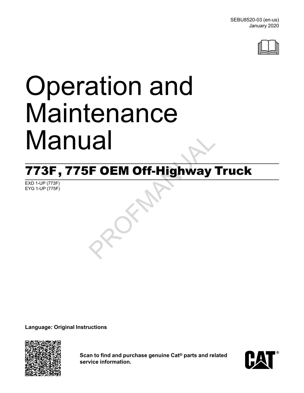 Caterpillar Cat 773F 775F OEM Off Highway Truck Operators Maintenance Manual