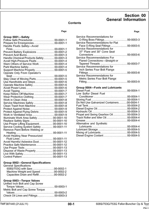 JOHN DEERE 703G 753G 608S BUNCHER OPERATION TEST TECHNICAL MANUAL