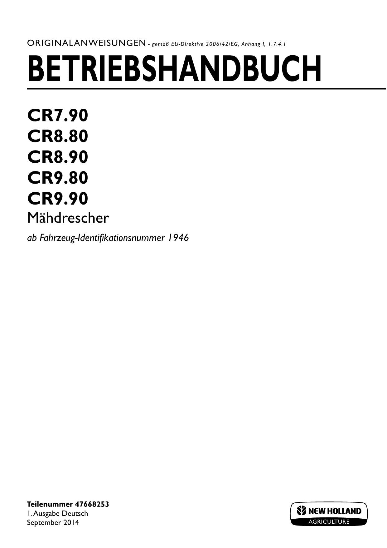 New Holland CR7 90 CR8 80 CR8 90 CR9 80 CR9 90 Manuel d'utilisation