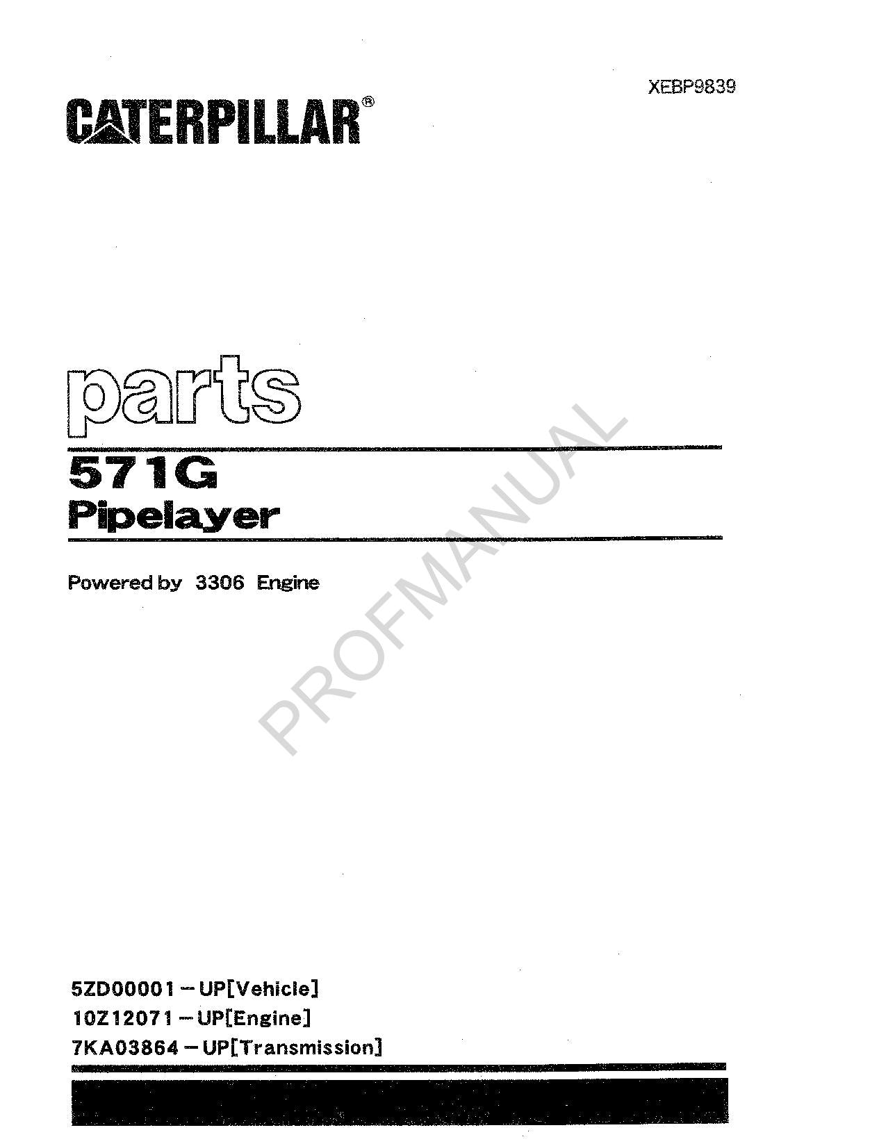 Caterpillar Cat 571G Pipelayer Parts Catalog Manual