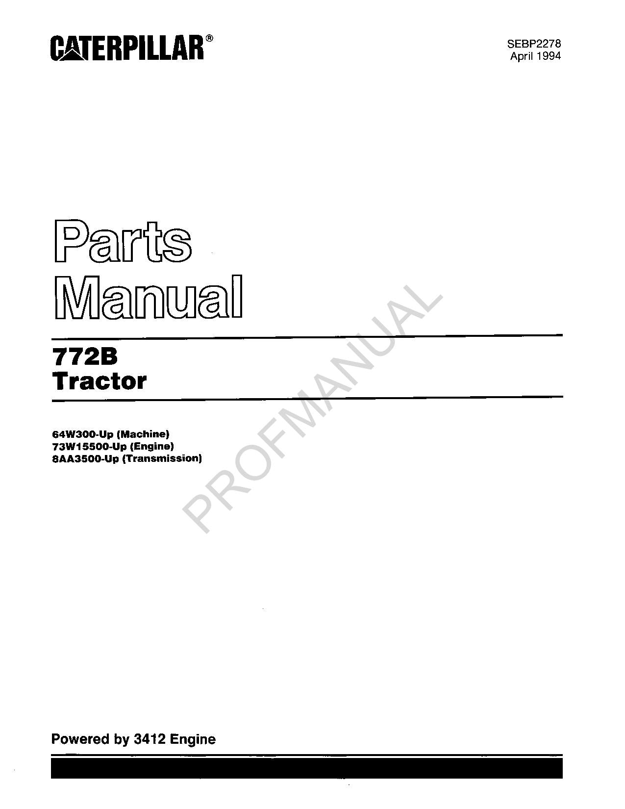 Caterpillar Cat 772B Off Highway Truck Parts Catalog Manual