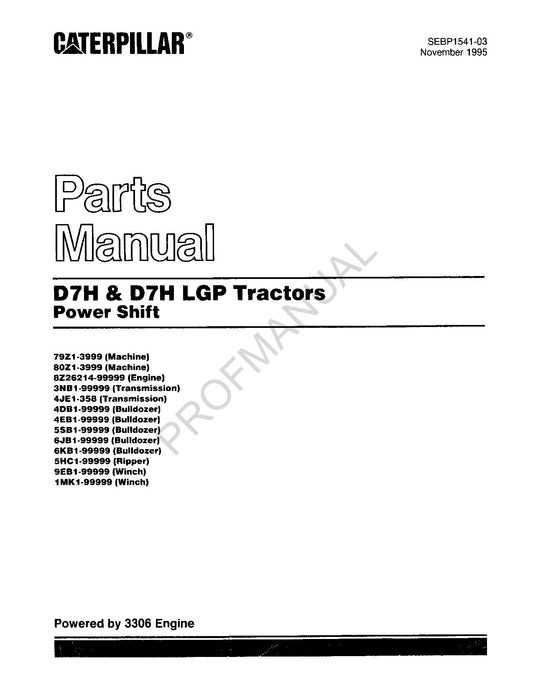 Catalogue de pièces détachées pour tracteur Caterpillar Cat D7H D7H LGP Power Shift SEBP1541