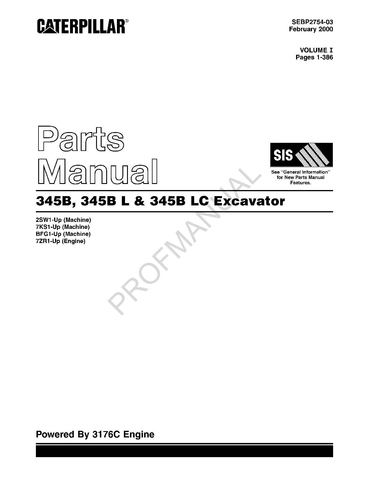 Caterpillar Cat 345B 345B L 345B LC Excavator Parts Catalog Manual