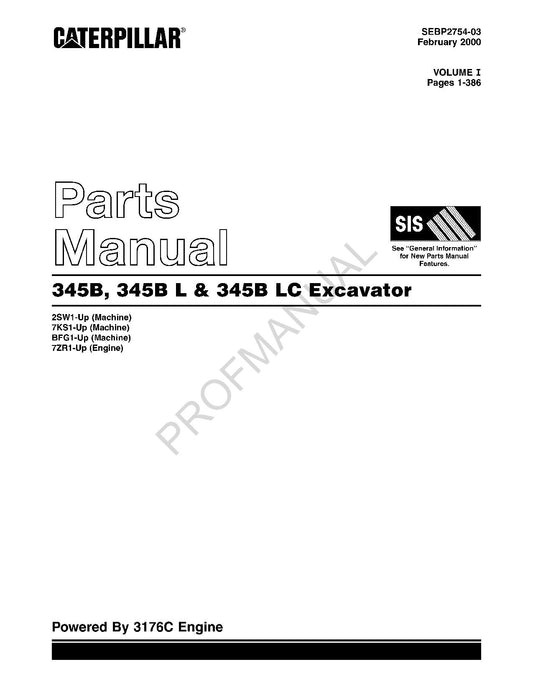 Caterpillar Cat 345B 345B L 345B LC Bagger Teilekatalog Handbuch