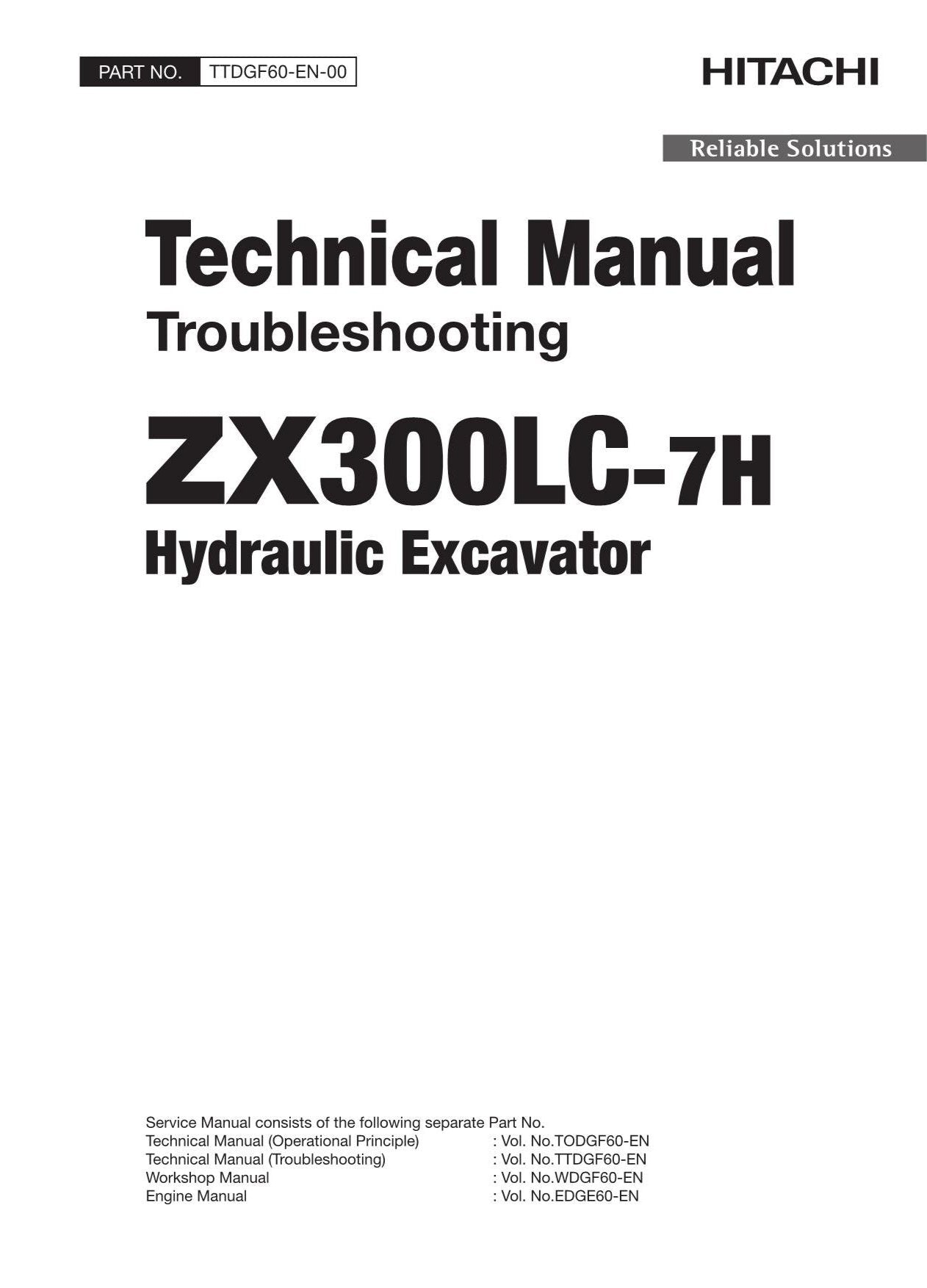 Hitachi ZX300LC-7H Excavator Troubleshooting Service manual