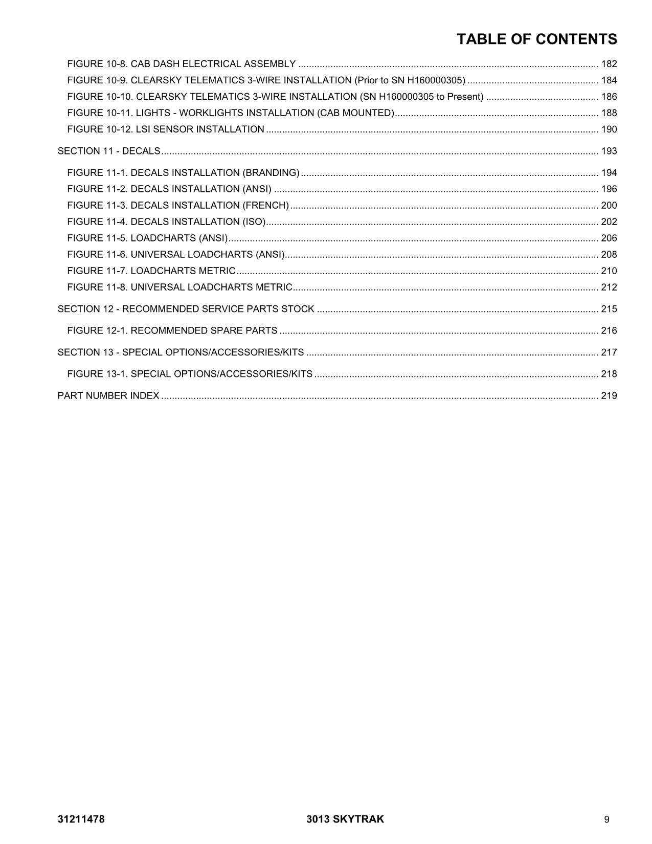 SKYTRAK 3013 Telehandler Parts Catalog Manual