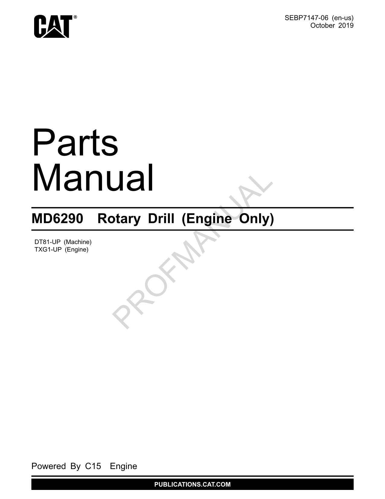 Catalogue de pièces détachées d'origine pour moteur de forage rotatif Caterpillar Cat MD6290 uniquement