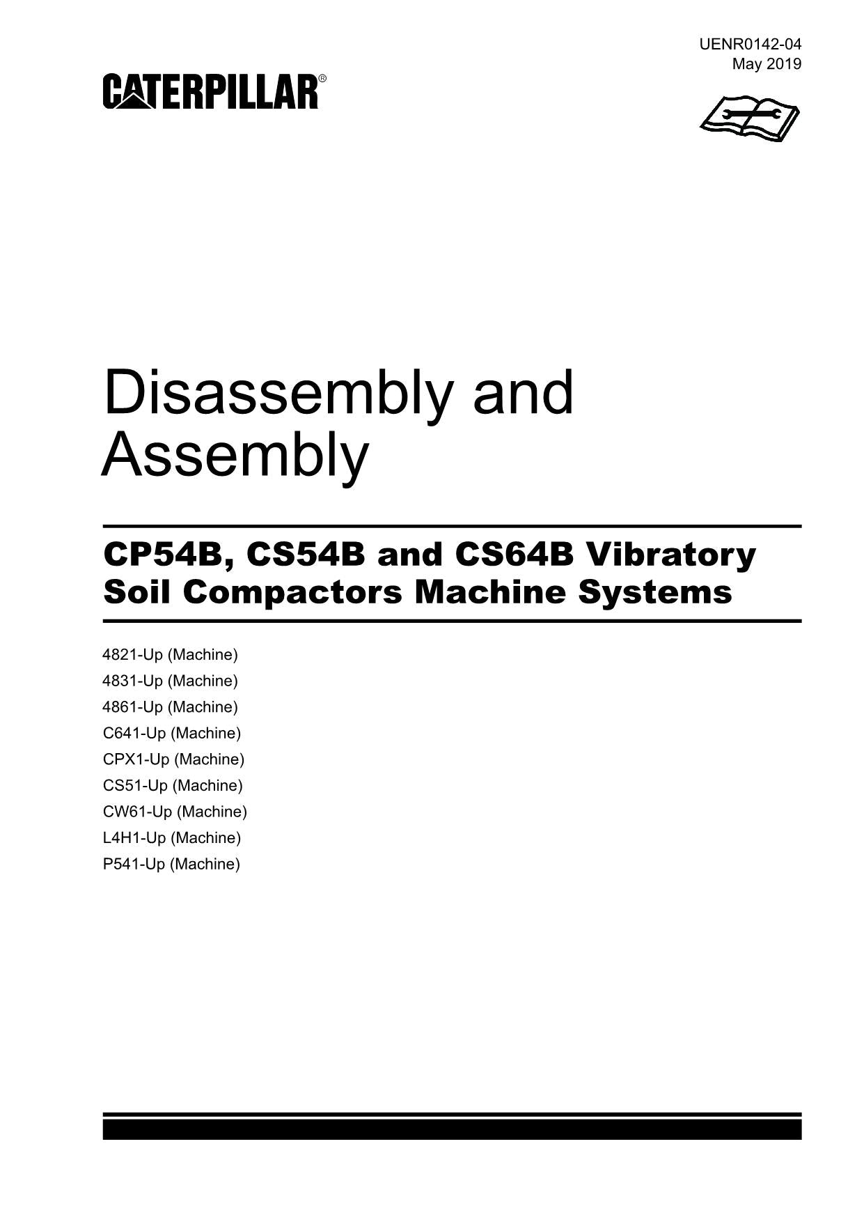 Caterpillar CP54B Compactor Machine Sys Disassem Assem Service Manual UENR0142