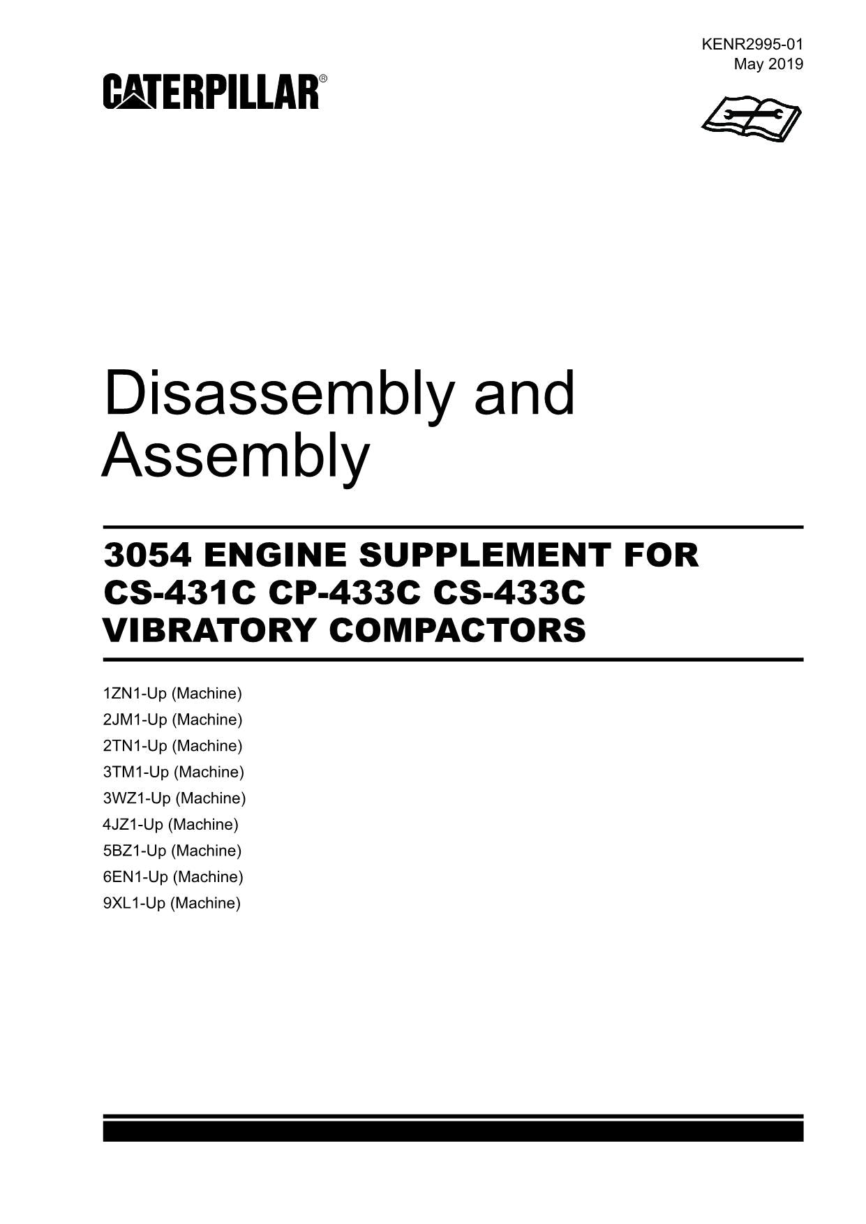 Caterpillar 3054 ENGINE Suppl CS-431C Compactor Disassem Assem Service Manual