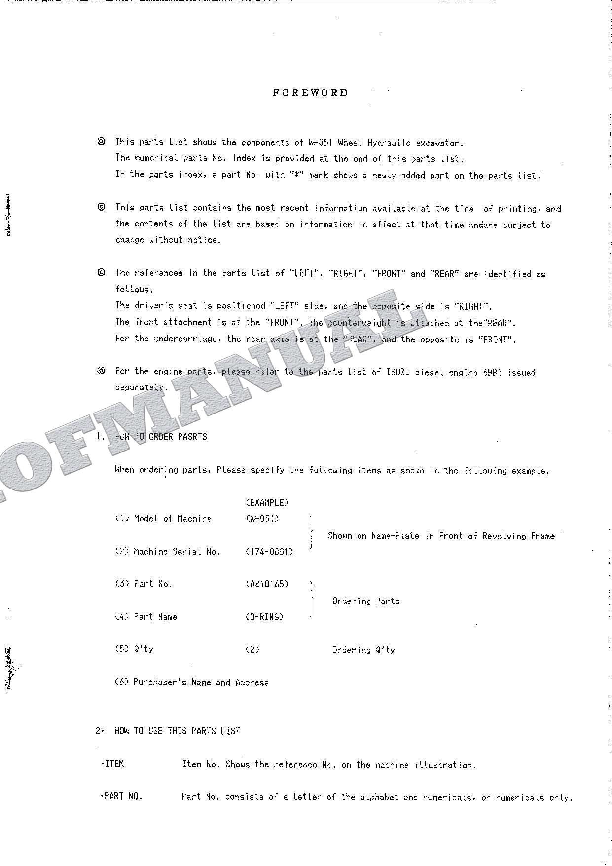 HITACHI WH051 Excavator Parts Catalog Manual EP174-3-2