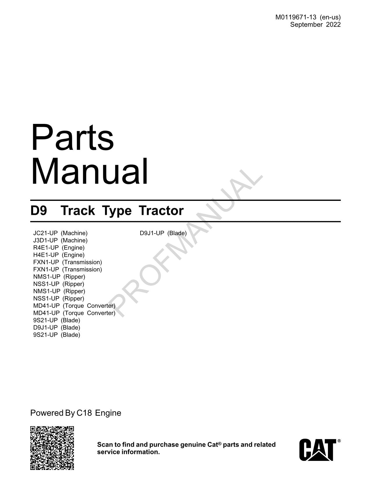 Caterpillar Cat TTTD9TT827 JC2TT828 J3D Parts Catalog Manual M0119671