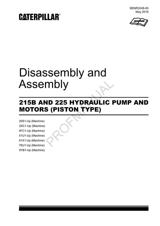 Caterpillar Cat 215B 225 HYDRAULIC PUMP Motor Disassembly Assembly Manual