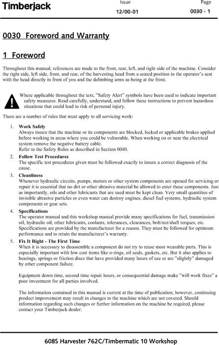 JOHN DEERE 608S 762C TRACKED HARVESTER SERVICE MANUAL s-n 10BA1017-10BA1266