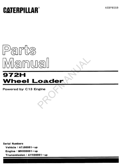 Caterpillar Cat 972H Wheel Loader Parts Catalog Manual XEBP8559