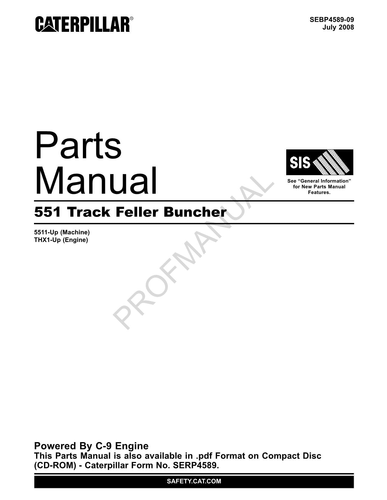 Caterpillar Cat 551 Track Feller Buncher Parts Catalog Manual