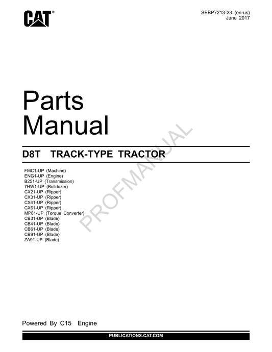 Catalogue de pièces détachées pour TRACTEUR À CHENILLES Caterpillar Cat D8T SEBP7213