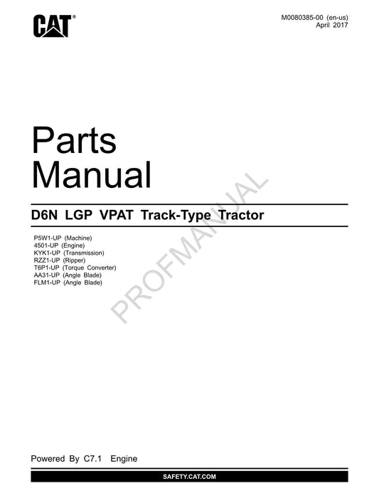 Caterpillar Cat D6N LGP VPAT Track Type Tractor Parts Catalog Manual M0080385