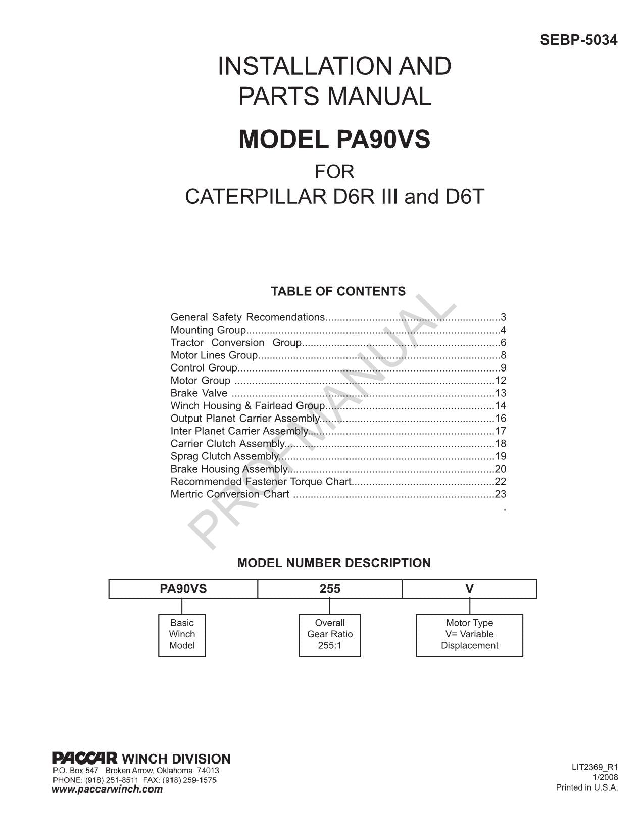 Manuel d'installation des pièces détachées Caterpillar Cat PA90VS D6R III D6T SEBP5034