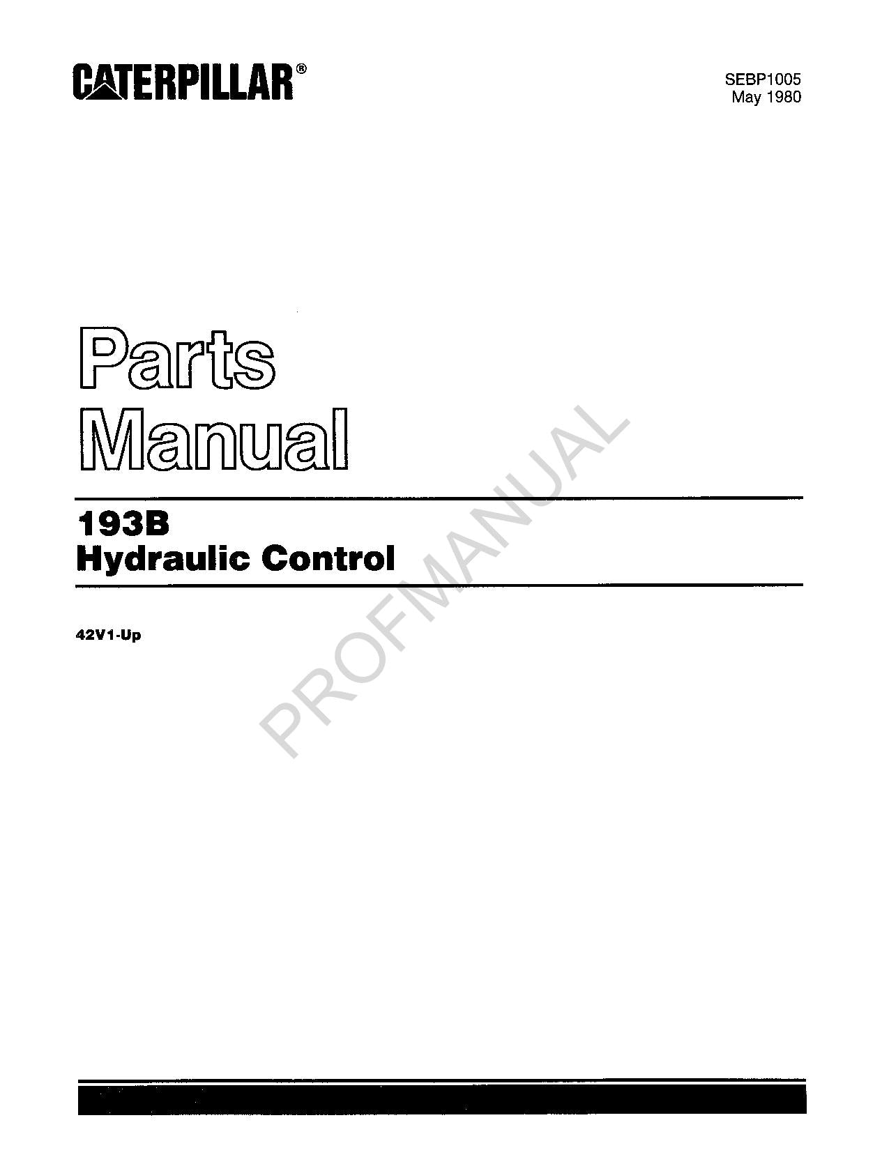 Manuel du catalogue des pièces de commande hydraulique Caterpillar Cat 193B