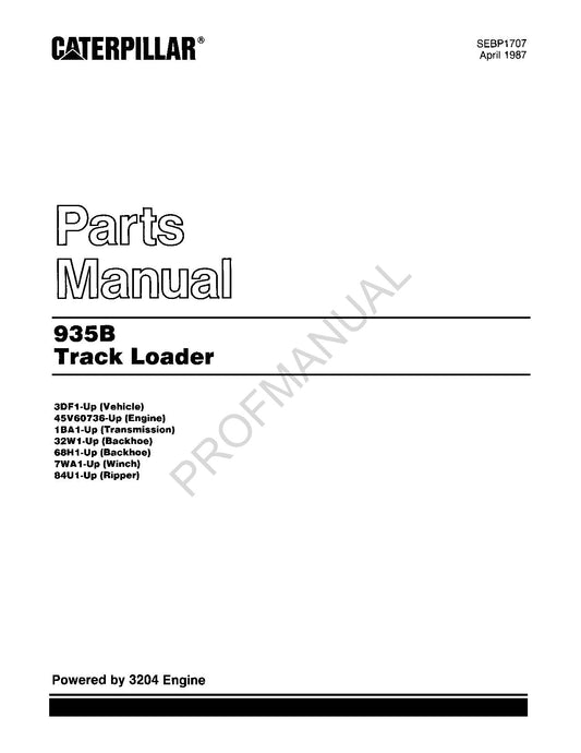 Caterpillar Cat 935B Track Loader Parts Catalog Manual