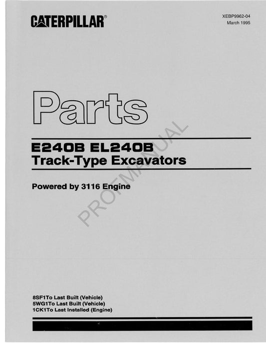 Caterpillar Cat E240B EL240B Kettenbagger Ersatzteilkatalog Handbuch