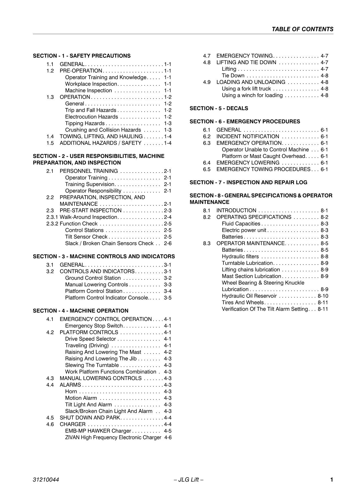 TOUCAN 861 Vertical Lift Maintenance Operation Operators Manual