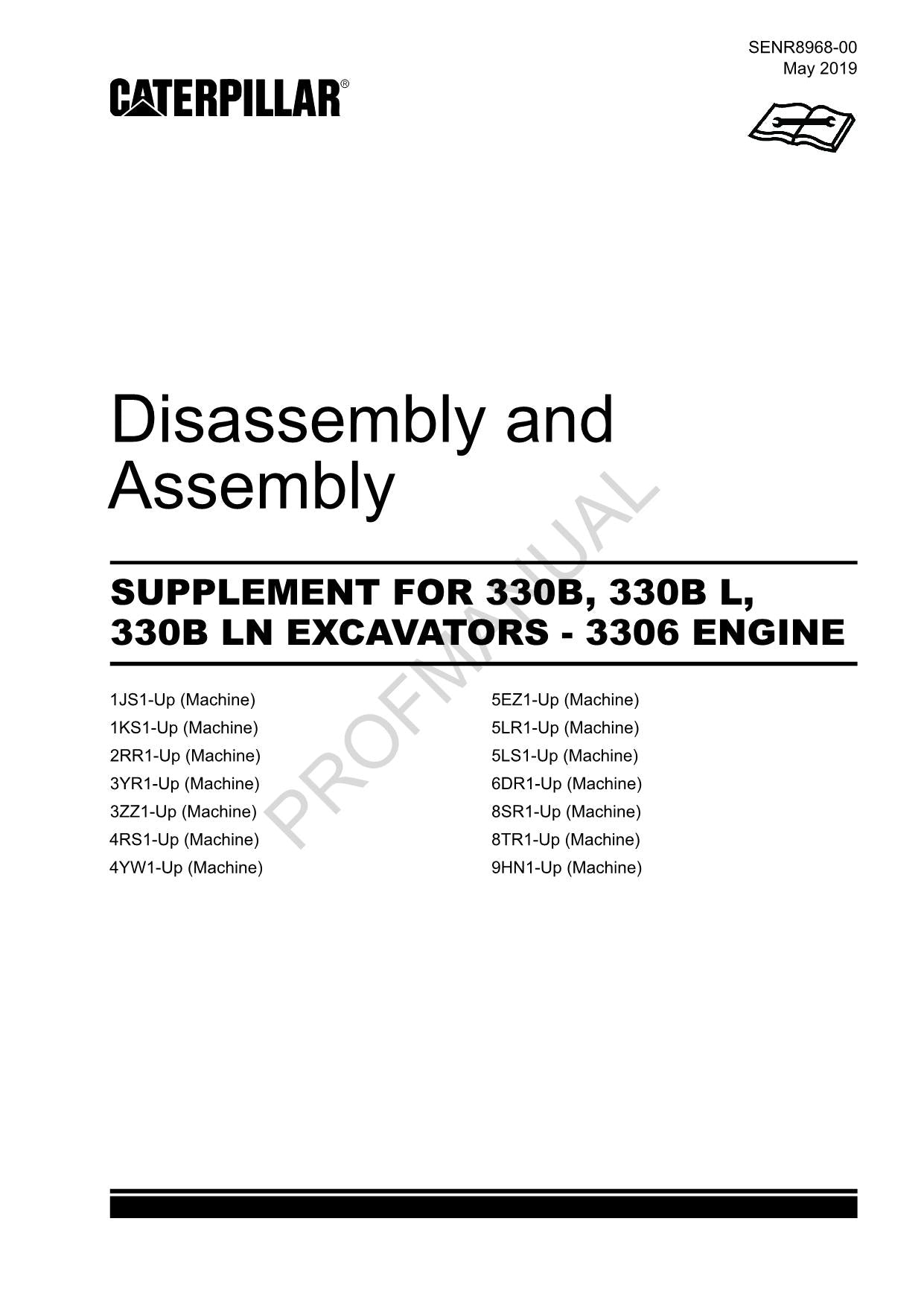 Caterpillar SUPPL 330B 330B L 330B LN BAGGER 3306 ENG Demontage- und Montagehandbuch