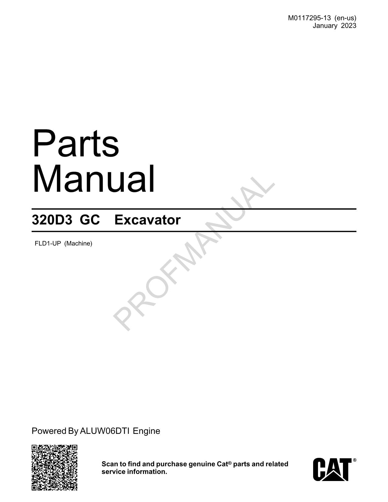 Caterpillar Cat 320D3 GC Excavator Parts Catalog Manual ser FLD1-Up