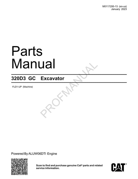 Caterpillar Cat 320D3 GC Excavator Parts Catalog Manual ser FLD1-Up