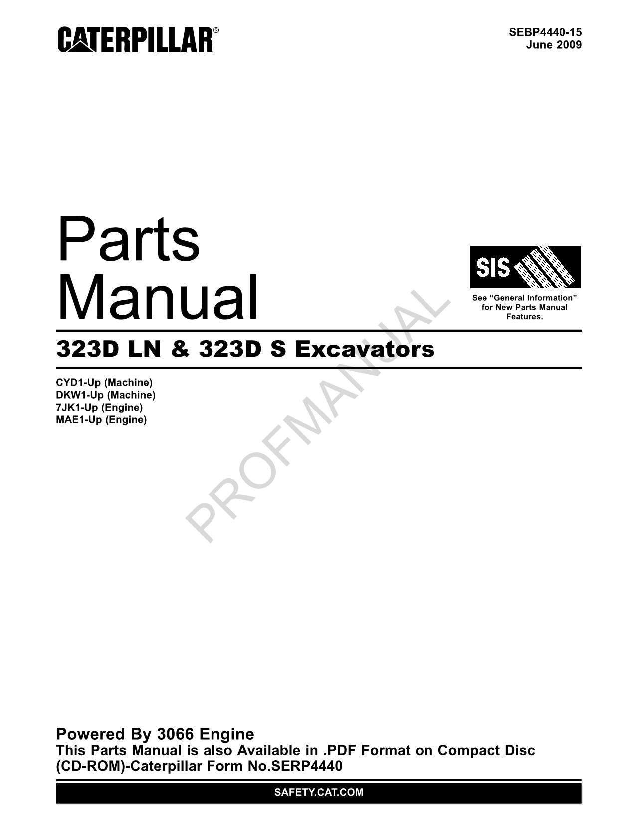 Caterpillar Cat 323D LN 323D S Excavator Parts Catalog Manual SEBP4440