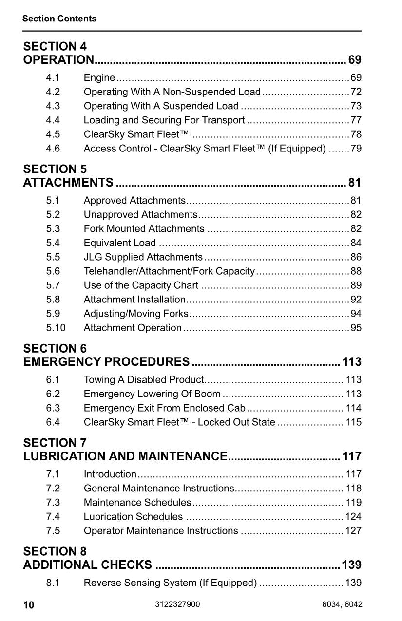 SKYTRAK 6034 6042 Telehandler Maintenance Operation Operators Manual 3122327900