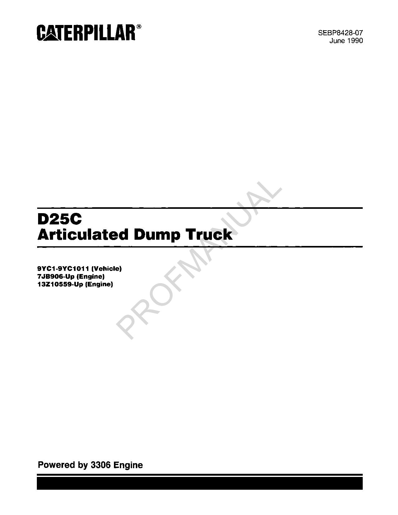 Caterpillar Cat D25C Articulated Dump Truck Parts Catalog Manual SEBP8428