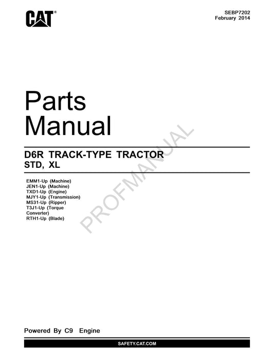 Catalogue de pièces détachées pour TRACTEUR À CHENILLES Caterpillar Cat D6R STD XL SEBP7202