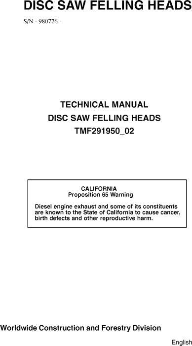 JOHN DEERE D567 D566 D536 S586 S576 FÄLLKOPF SERVICE-REPARATURHANDBUCH