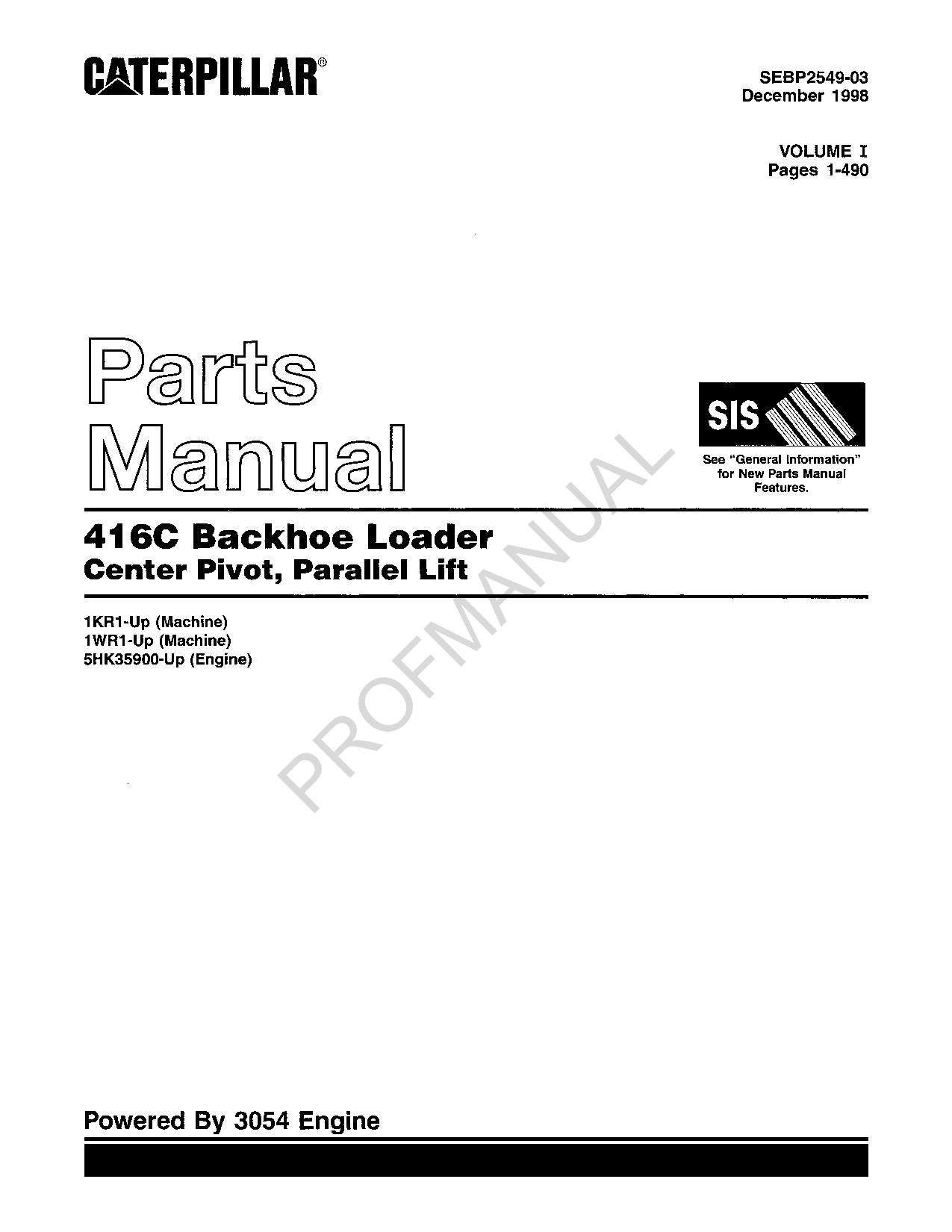 Caterpillar Cat 416C Backhoe Loader Parts Catalog Manual SEBP2549 ...