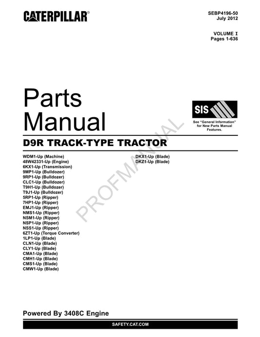 Catalogue de pièces détachées pour tracteur à chenilles Caterpillar Cat D9R SEBP4196