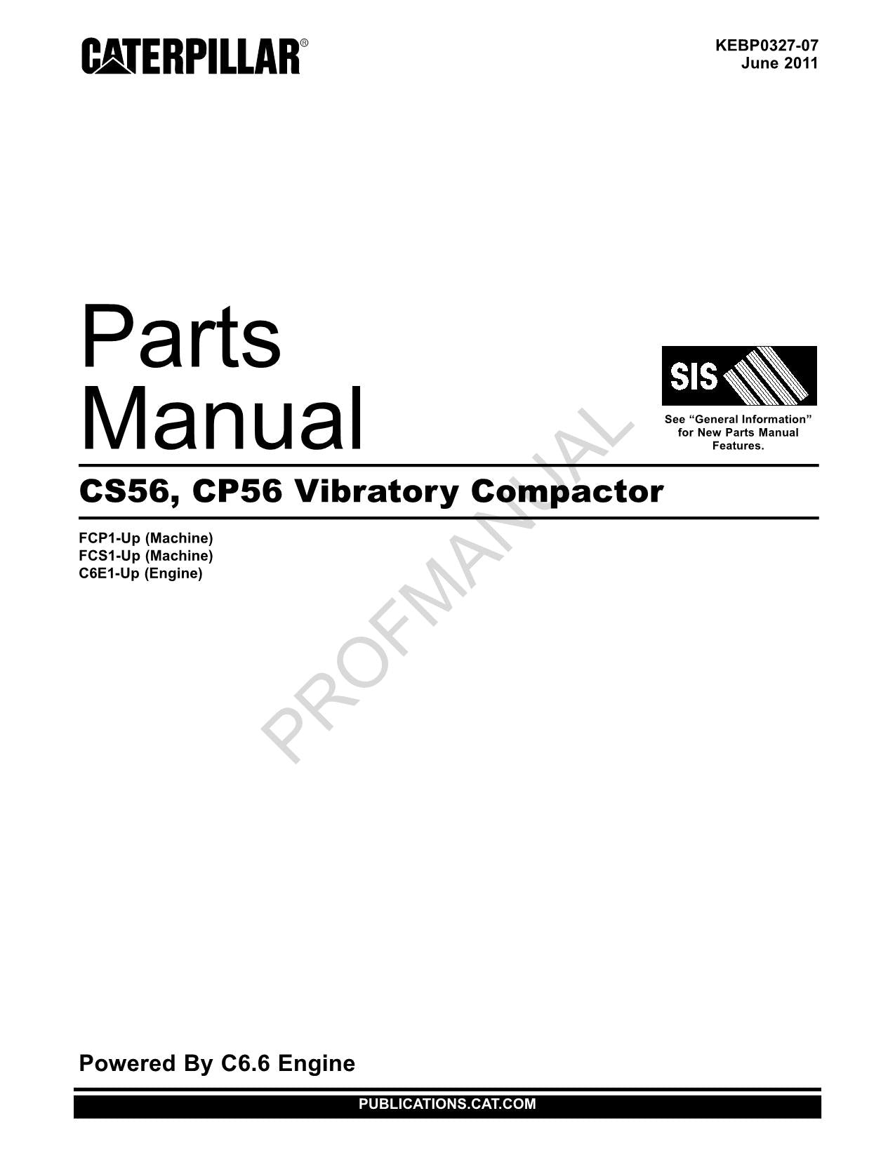 Caterpillar Cat CS56 CP56 Vibratory Compactor Parts Catalog Manual