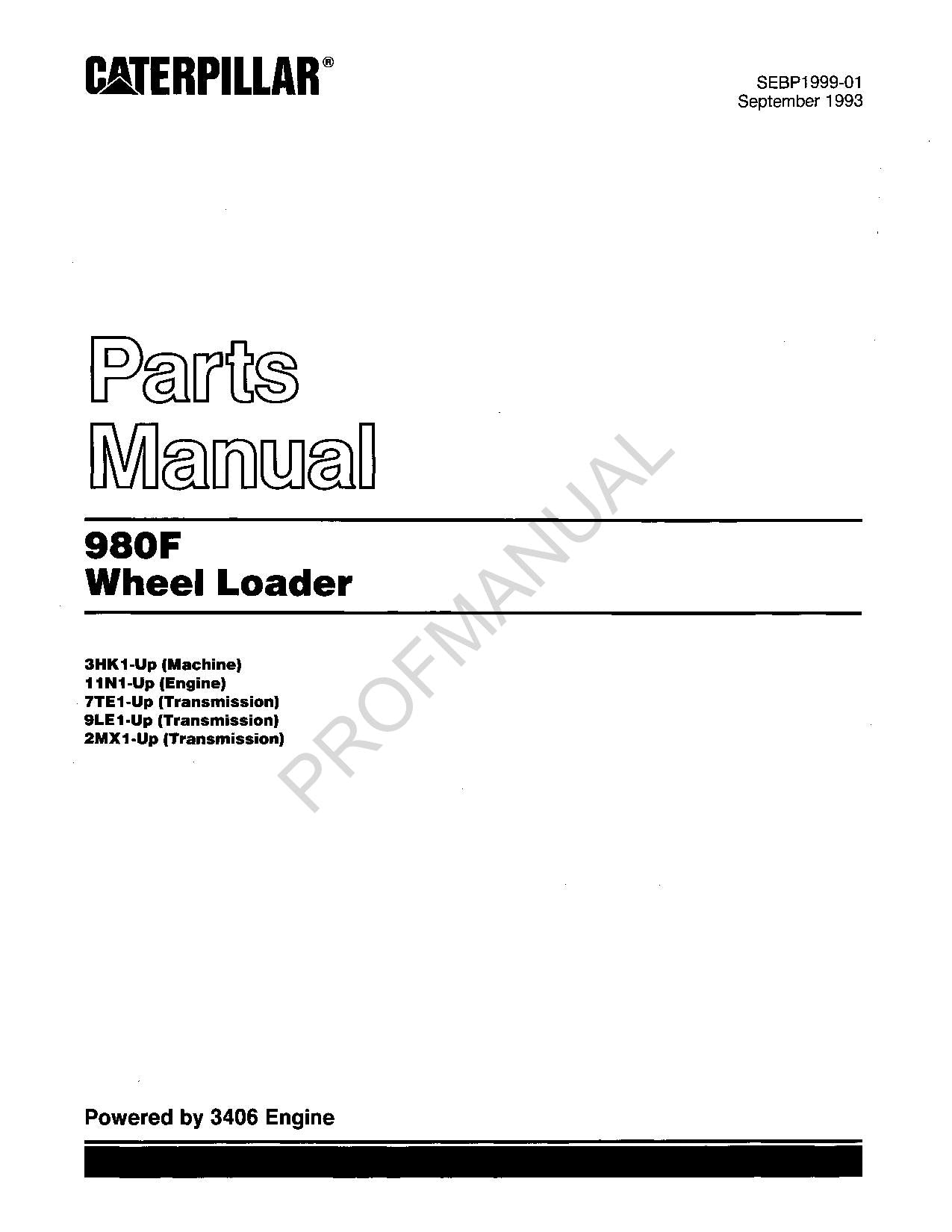 Caterpillar Cat 980F Wheel Loader Parts Catalog Manual SEBP1999