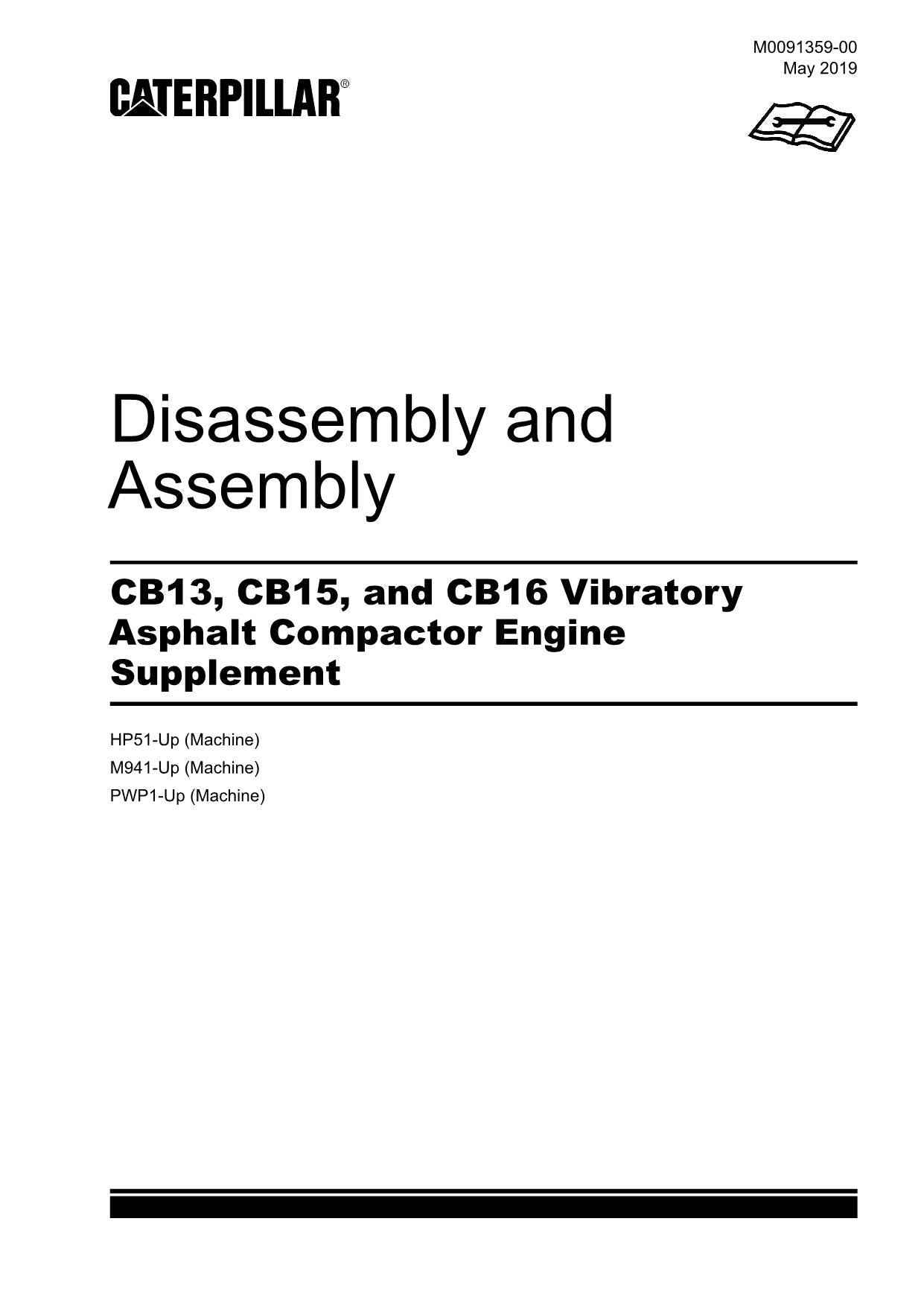 Caterpillar CB13 Compactor Engine Suppl Disassem Assem Service Manual M0091359